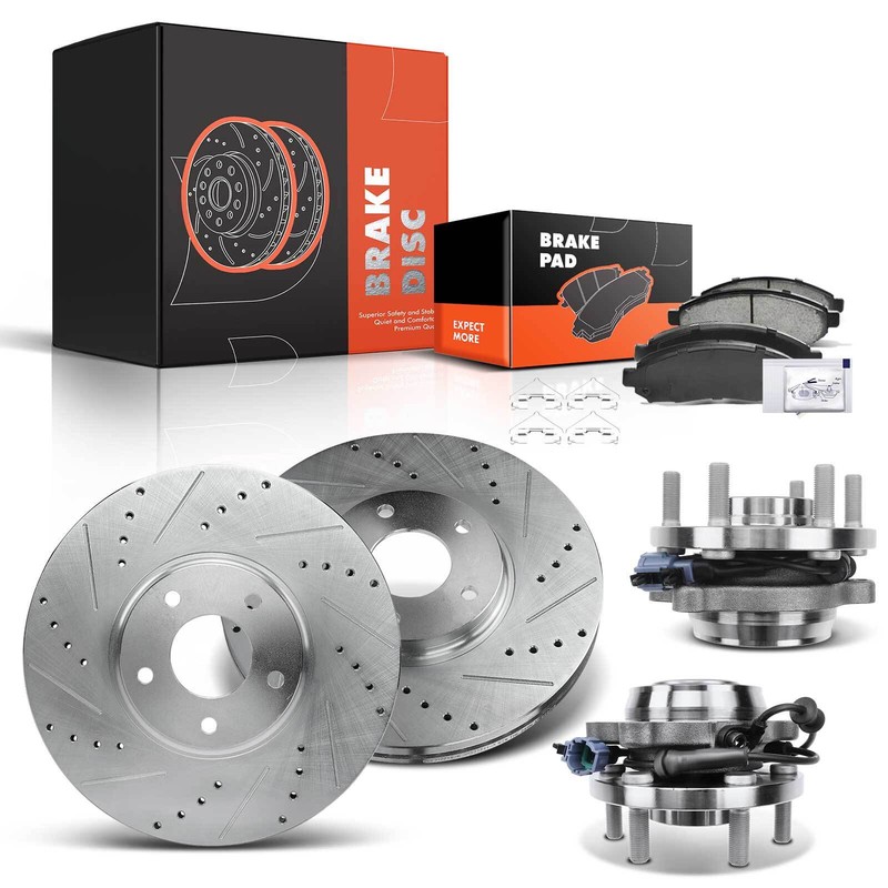 Front Drilled Brake Rotors & Pads + Hub Bearing for Nissan Xterra Suzuki Equator