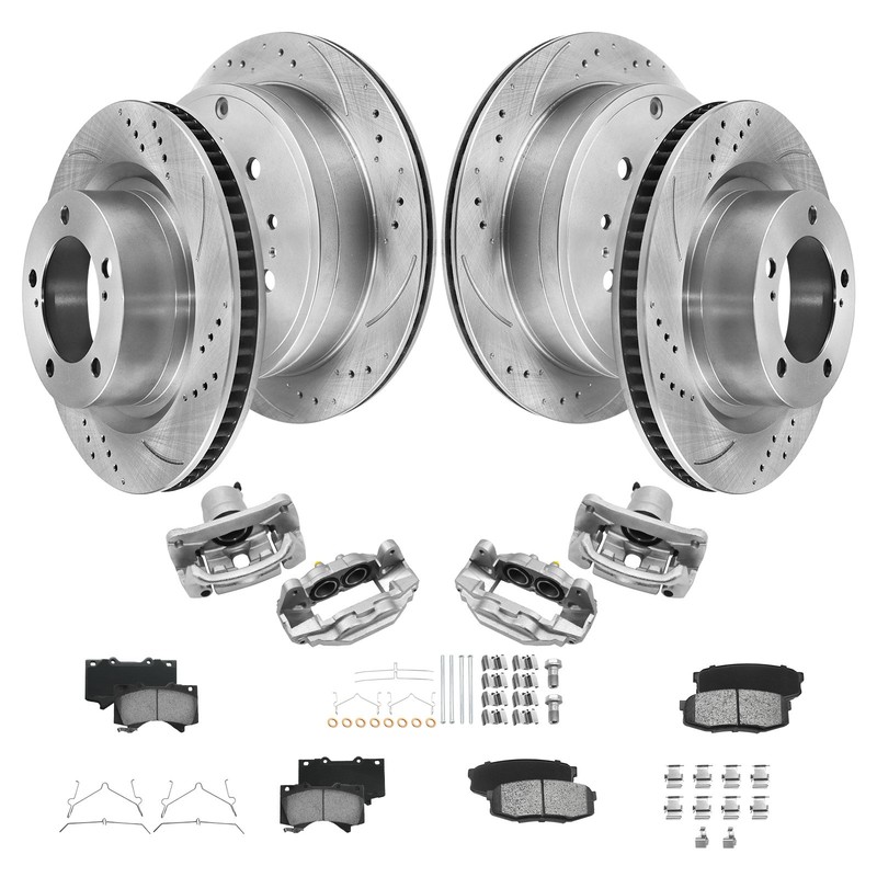 Front Rear Drilled Rotors Calipers + Brake Pads for 08-16 Toyota Sequoia Tundra