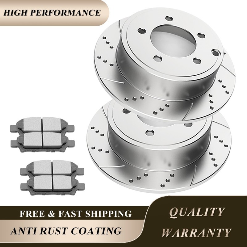 REAR Slotted Rotors Brake Pads Fit Dodge Caliber Mitsubishi Lancer Jeep Compass