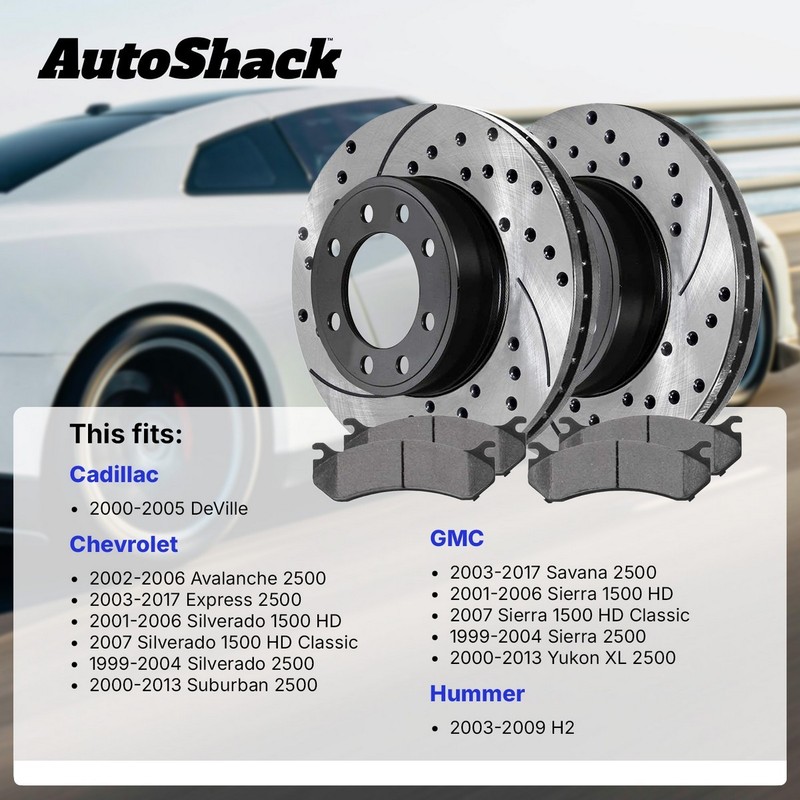 Front Drilled Slotted Brake Rotors Black & Pads for Chevy Express 2500 Hummer H2 gallery