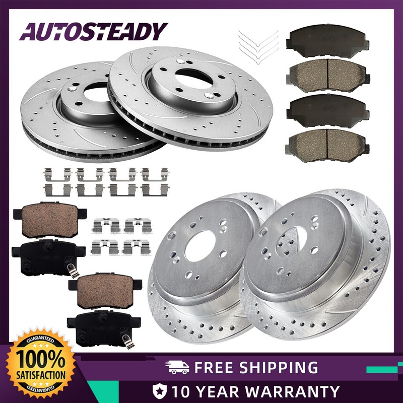 Front + Rear Drilled Brake Rotors Pads for Honda Accord 2008 09 10 11 12 – 2017