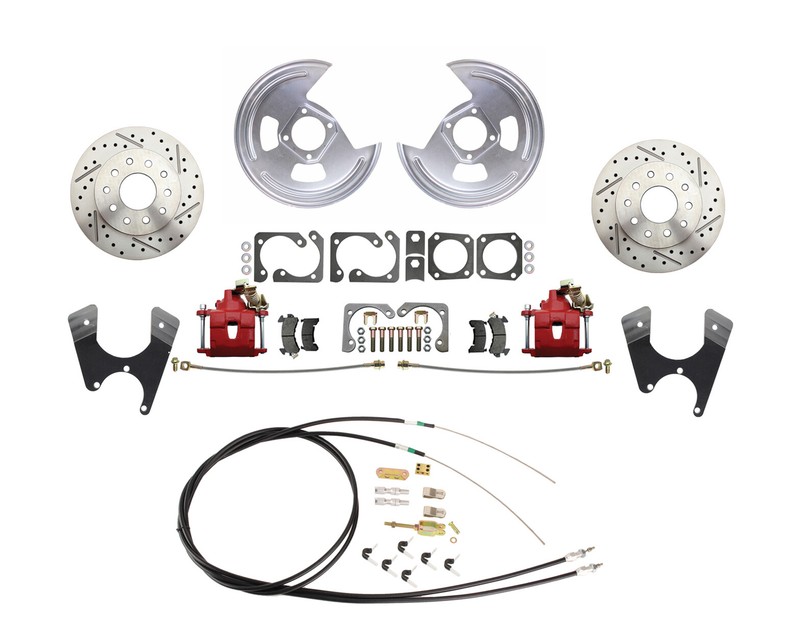 1964-1972 Chevy Chevelle/Malibu Rear Disc Brake Kit Red Calipers Drilled/Slotted