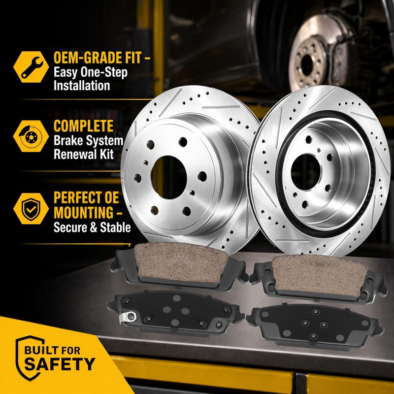 OE Replacement Front Rear Drilled Brake Rotors & Quiet Ceramic Pads for Chevy gallery