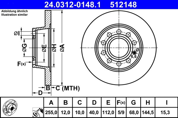 ATE 24.0312-0148.1 Brake Disc for Audi, Seat