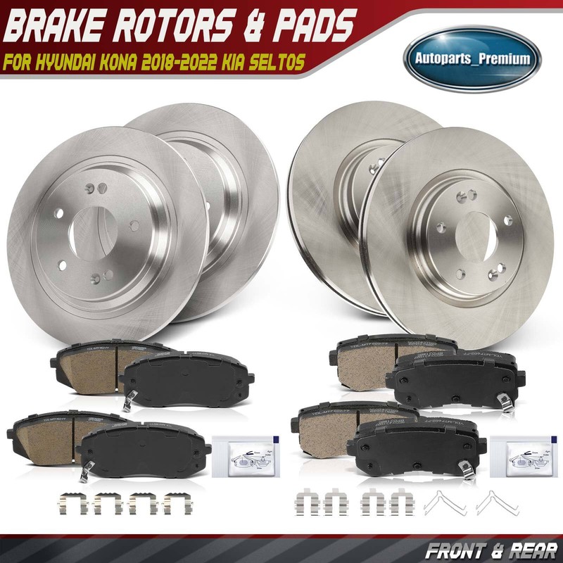 12x Front & Rear Side Disc Rotors & Brake Pads for Hyundai Kona 18-22 Kia Seltos