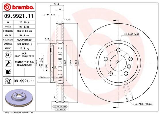 Brembo 09.9921.11 Brake Disc for BMW