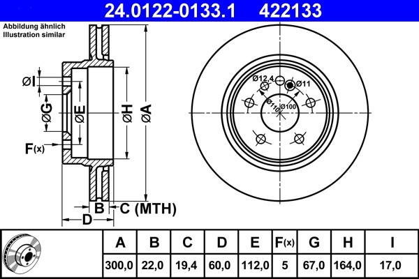 ATE 24.0122-0133.1 Brake Disc for Mercedes-Benz