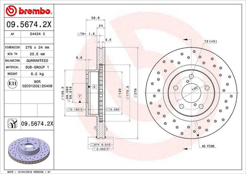Brembo Dic Brake Rotor, 0956742XC02 gallery