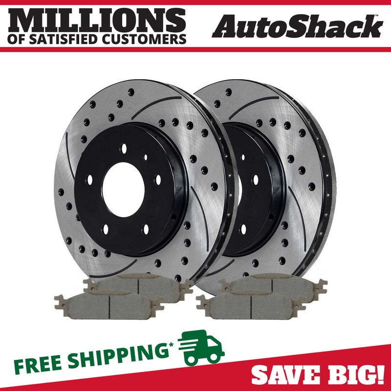 Front Drilled Brake Rotors Black & Pads for Ford Taurus Flex 2011-2019 Explorer