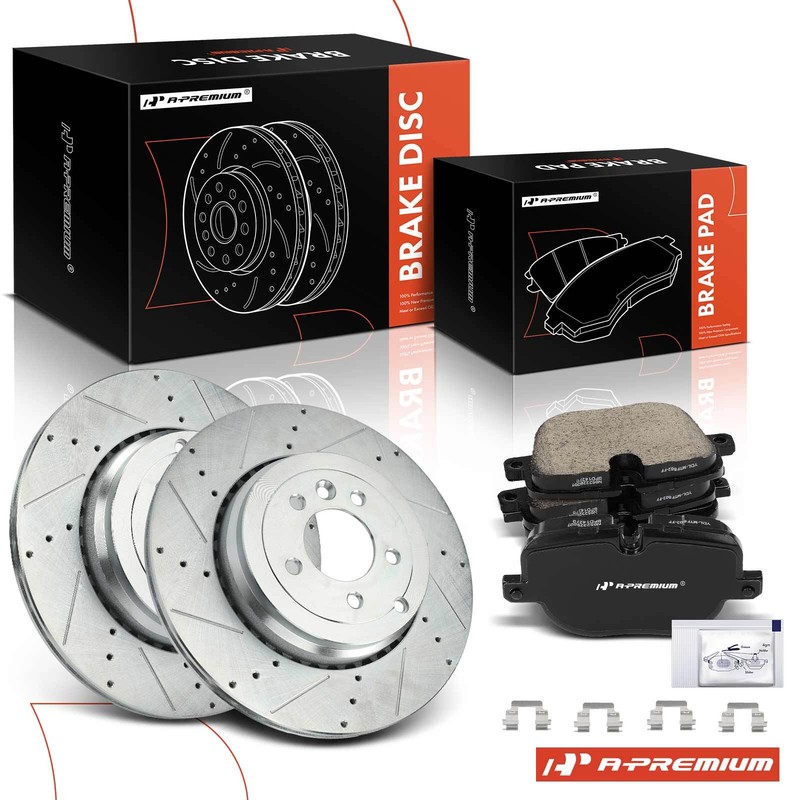 A-Premium Rear Side Drilled Brake Rotor & Pad for Land Rover Range Rover Sport