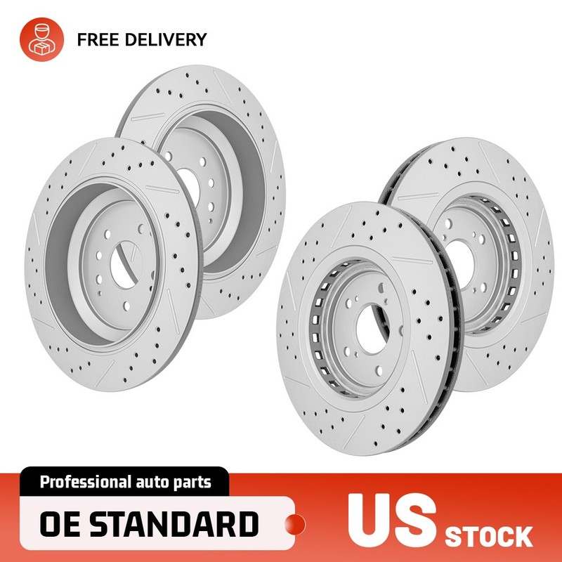 Vented Front & Solid Rear Drilled Disc Brake Rotors For Acura MDX 2014 2015 2016