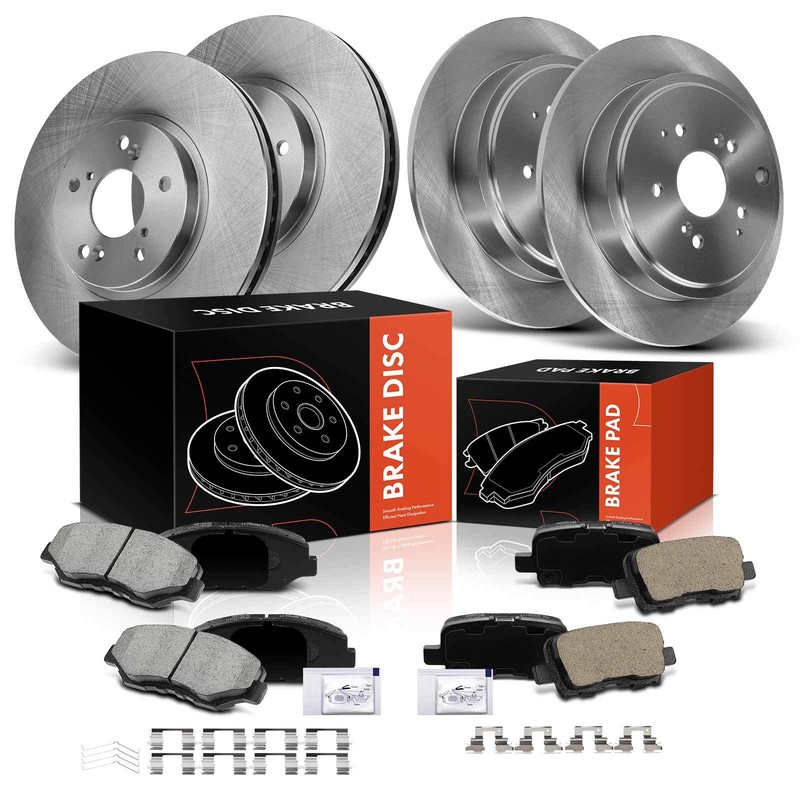Front & Rear Side Disc Brake Rotors & Ceramic Pads for Honda Pilot 03-08 3.5L
