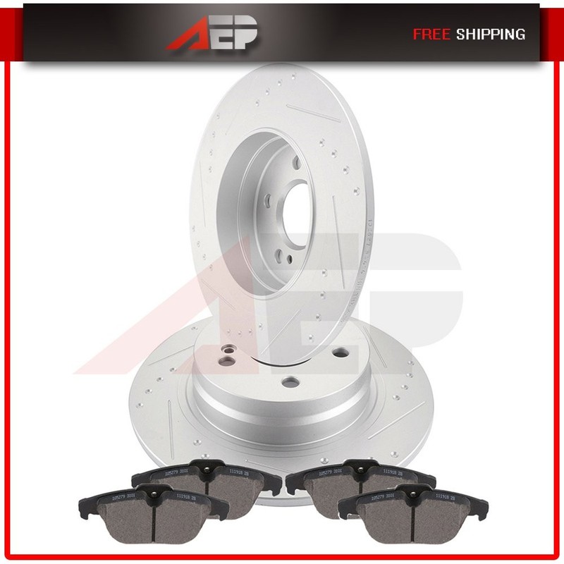 Rear Brake Rotors Discs Ceramic Pads Fits Mercedes-Benz GLK350 C250 C300 Slotted