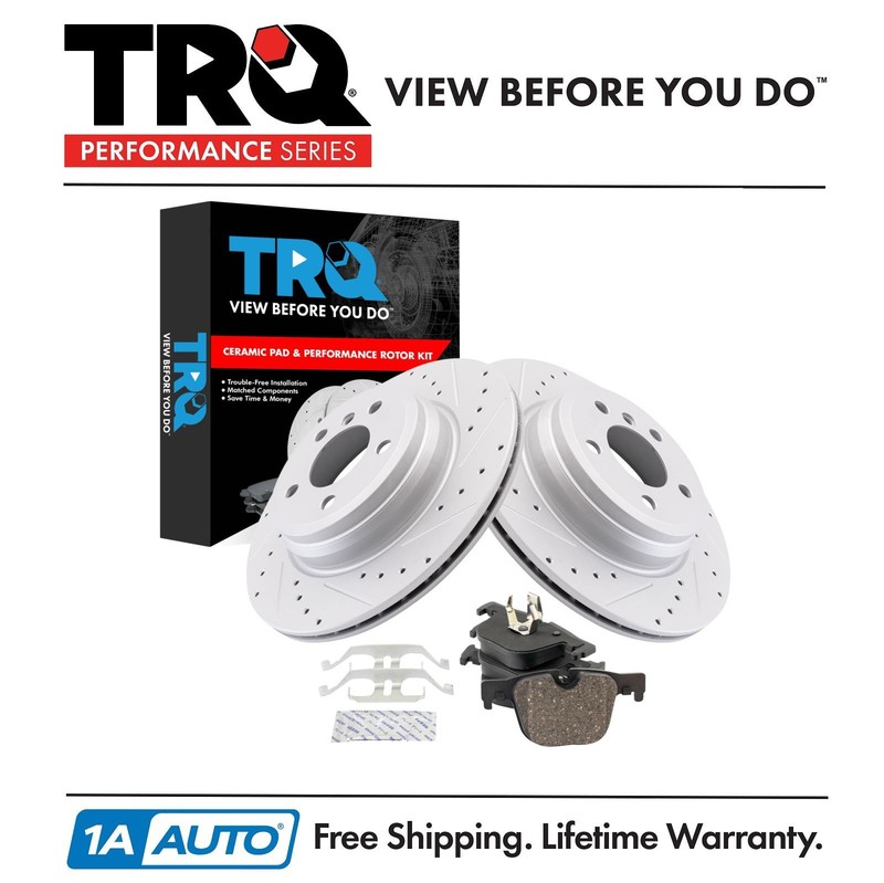 TRQ Performance Rear Brake Pad & Rotor Kit Ceramic Premium G-Coated Fits BMW