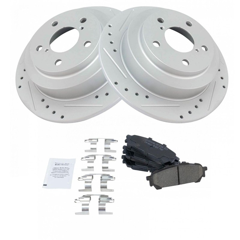 TRQ Rear Performance Drilled Slotted Brake Rotor Ceramic Pad Set for WRX gallery