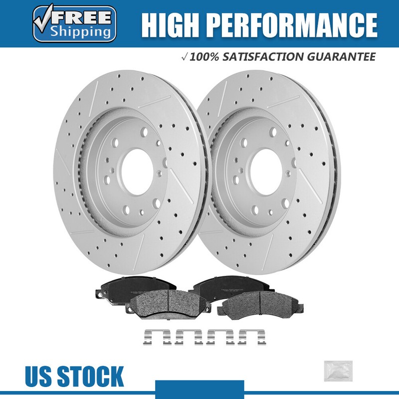 Front Drilled Rotors +Brake Pads For Chevy Silverado 1500 Avalanche GMC Yukon XL