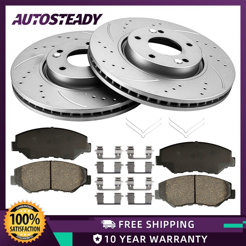 Front Drilled Rotors + Brake Pads for 2003 – 11 Honda Element 2003 – 15 Accord