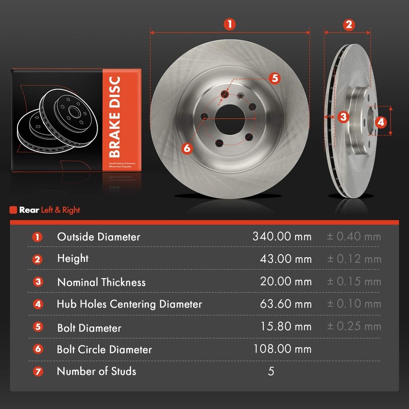 2Pcs 340 mm Rear Disc Brake Rotors for Volvo C40 Recharge 2022 2023 XC40 XC90 gallery