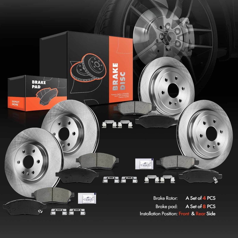 Front & Rear Disc Brake Rotors & Ceramic Brake Pads for Cadillac SRX 2010-2016 gallery