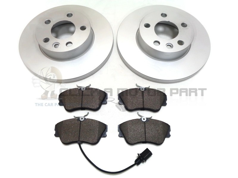 VW TRANSPORTER T4 1.9 D 2.5 TDI FRONT SOLID 2 BRAKE DISCS AND PADS & WIRE SENSOR