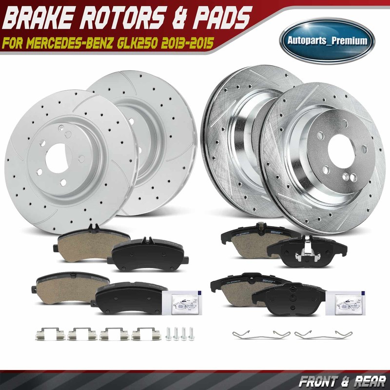 12x Front & Rear Drilled Brake Rotor & Brake Pads for Mercedes-Benz GLK250 13-15