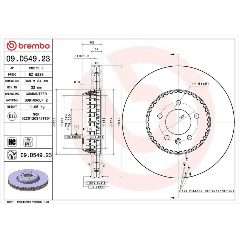 Brembo Prime Line Lightweight Vented Two-Piece Brake Disc – 09.D549.23