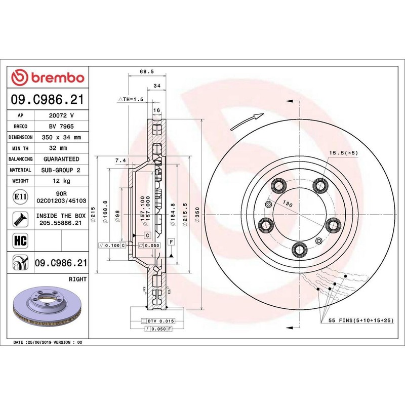Disc Brake Rotor Front Right 09.C986.21-AD Fits 2021-2022 Porsche Panamera 4 gallery