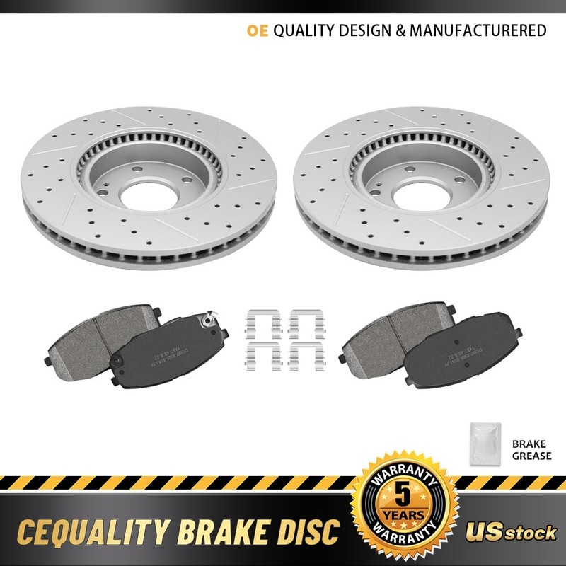 Front Drilled Rotors Ceramic Brake Pads for 2010-2013 Kia Forte Koup Forte5 2.4L