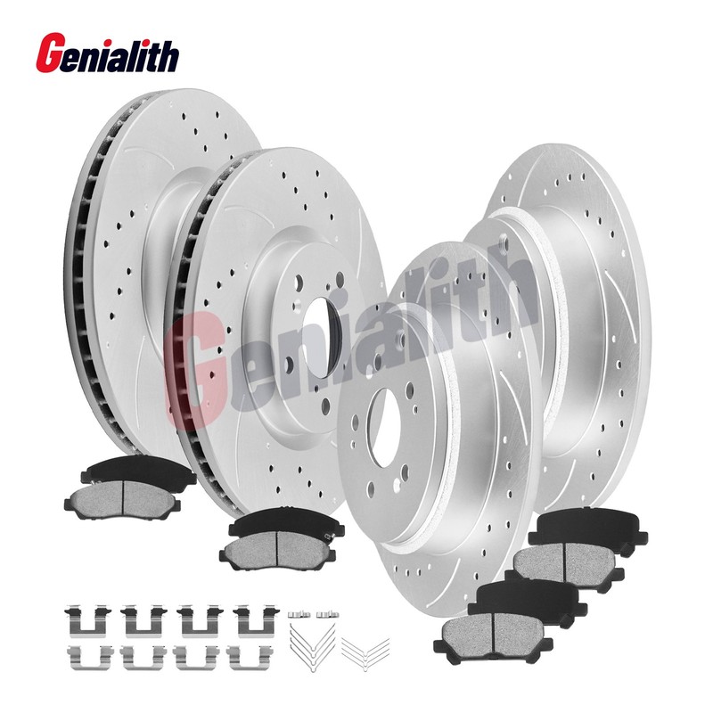 Front Rear Drilled Slotted Brake Rotors Ceramic Pads for 09-15 Honda Pilot 3.5L