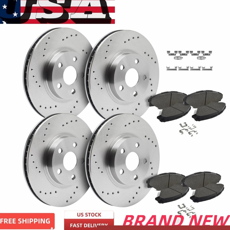 Front Rear Drilled Rotors Ceramic Brake Pads for 2003-2007 Accord Honda 2.4L