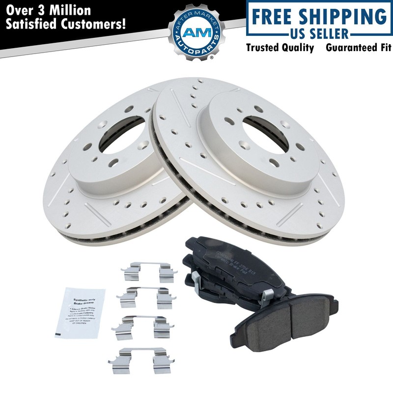 Front Drilled Slotted Brake Rotors + Ceramic Brake Pads Fits Honda Civic Insight
