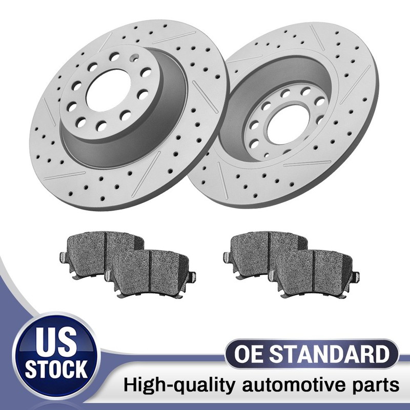 Rear Drilled Disc Brake Rotors Ceramic Pads for Audi A6 Quattro 2006 2007 2008