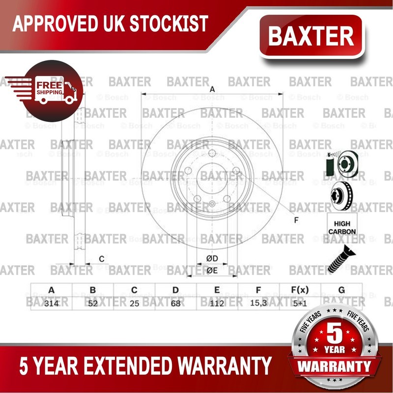 Fits Audi A4 2007-2015 A5 2007-2016 Allroad 2009-2016 Baxter Front Brake Disc