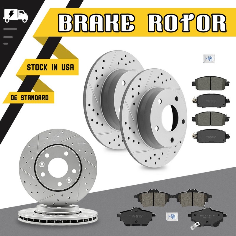 280mm Front 260mm Rear Drilled Disc Rotor Brake Pads For 2020-2024 Nissan Sentra