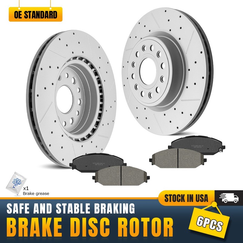 Front Drilled Rotors Ceramic Brake Pads Kit for 2019 – 2024 2025 RAM 1500