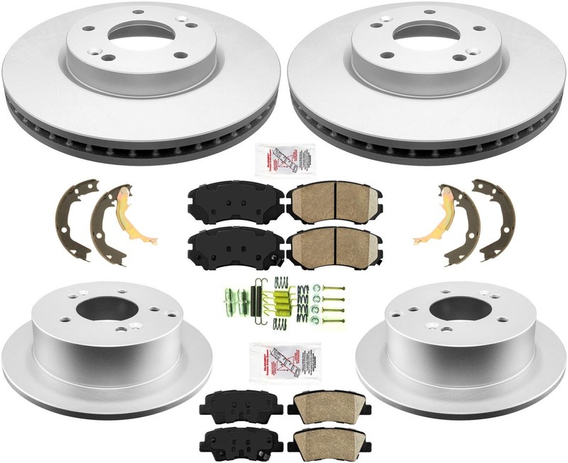 Front & Rear Coated Brake Rotors Ceramic Pads Brake Shoes For Kia Soul 2012-2013