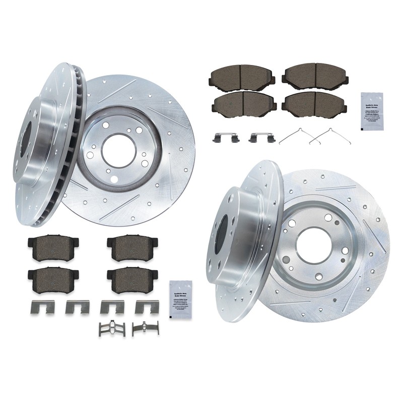 Front Rear Drilled Rotors Ceramic Brake Pads Kit for 2003-2007 Honda Accord gallery