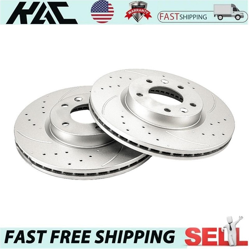 2x 299mm Drilled Slotted Front Brake Rotors For Ford Fusion Mazda 6 Zinc Plated