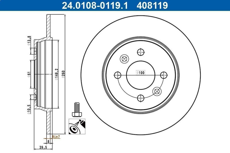 1x brake disc ATE 24.0108-0119.1 for Renault Clio V (B7_) 1 2019-