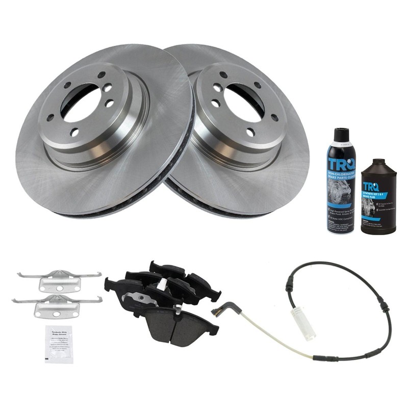 TRQ Front Disc Rotor & Ceramic Brake Pad Left & Right Kit w/Sensors w/Chemicals gallery