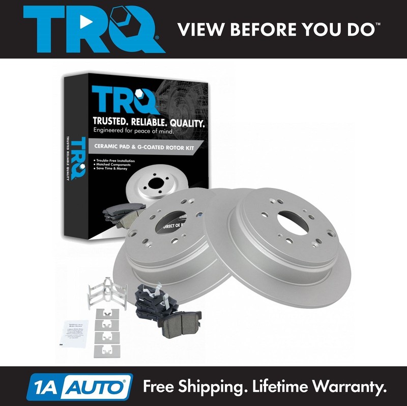 TRQ Posi Ceramic Brake Pad & G-Coated Rotor Rear Kit for Acura RDX Honda CRV
