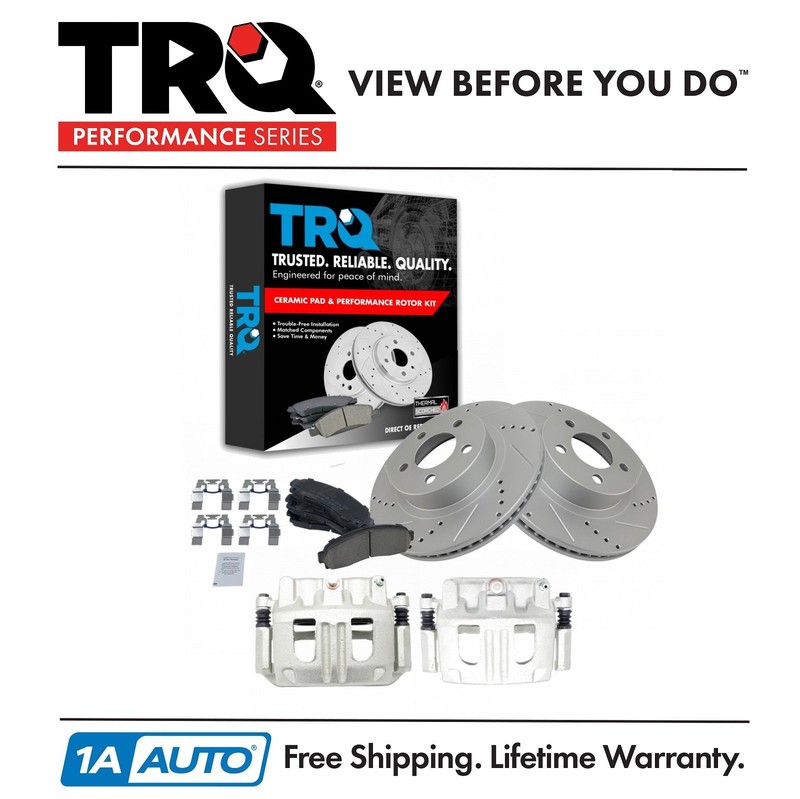 TRQ Front Ceramic Brake Pads Performance Rotors & Calipers Kit for Ford Mazda