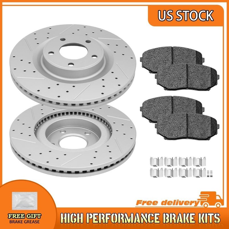 Front Drilled Brake Rotors Ceramic Brake Pad For 2007-2015 Ford Edge Lincoln MKX