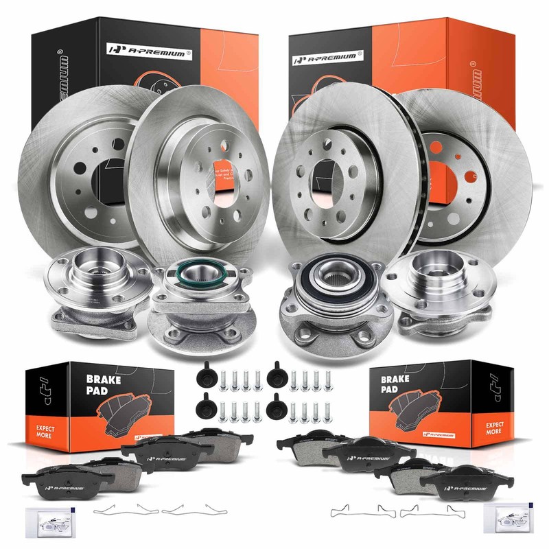 A-Premium Front & Rear Disc Rotors & Brake Pads & Hub Bearings for Volvo XC70