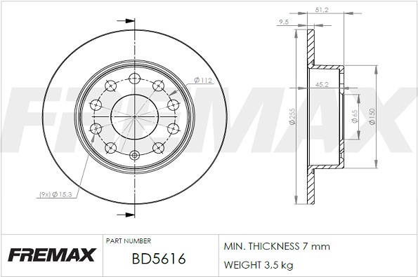 Remax BD-5616 Brake Disc for Audi, Seat, Skoda, VW