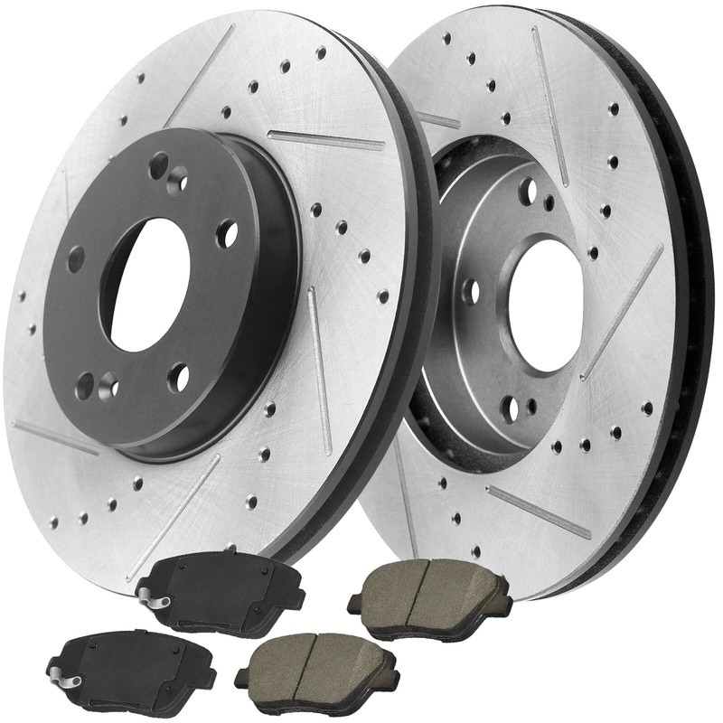 Front Brake Rotors & Ceramic Brake Pads DriZL Slot For 11-14 Hyundai Sonata ZL