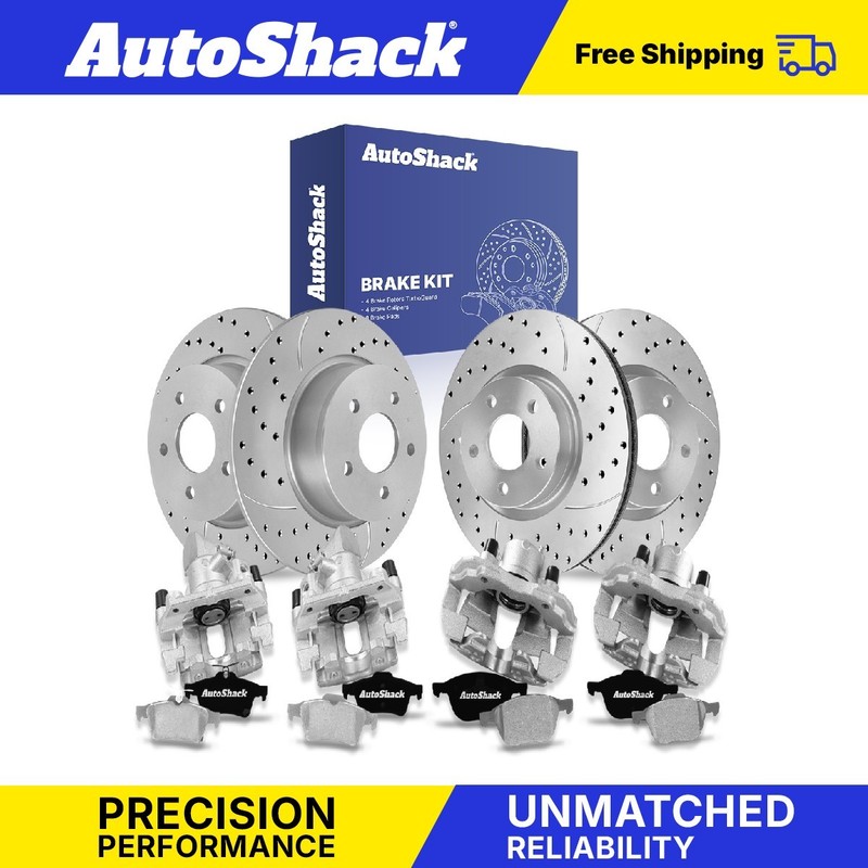 Front Rear Drilled Slotted Rotors Premium Pad Calipers for Ford, C-Max 13-18