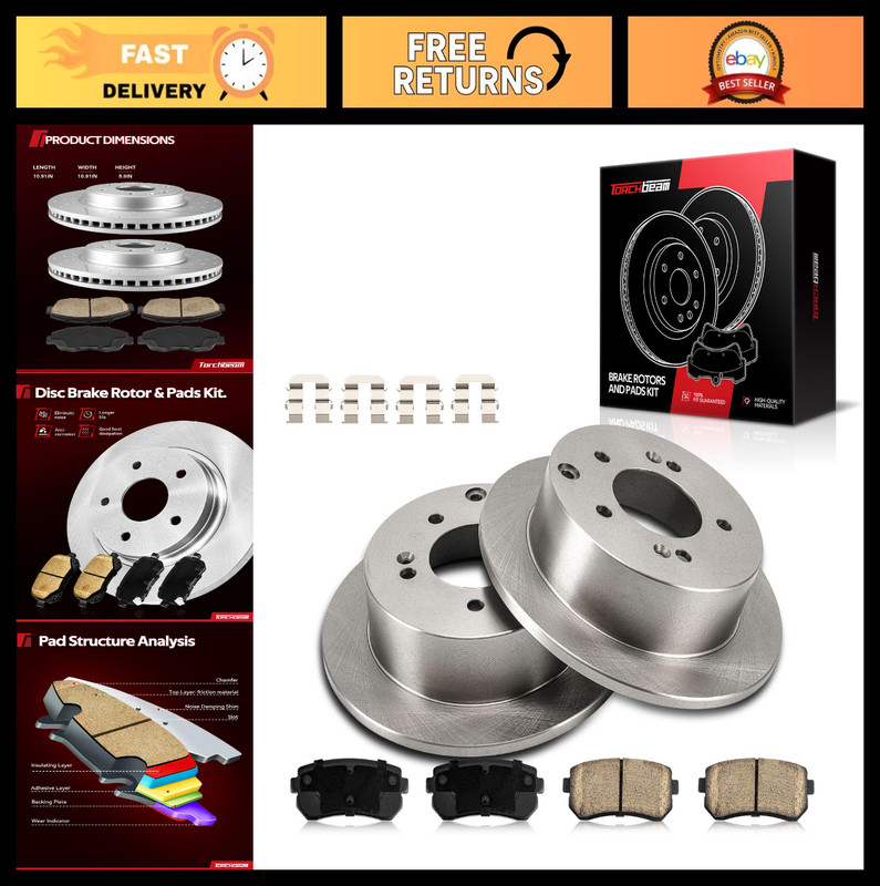 Rear Brake Kit – Disc Rotors & Ceramic Pads for 2010-2013 Forte Koup/Forte, 6pcs