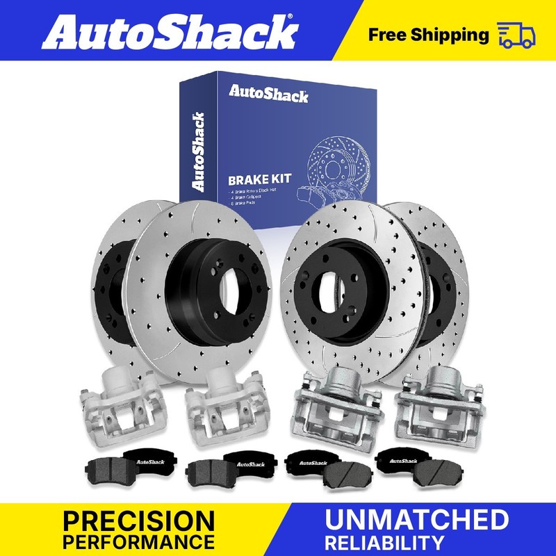 Front Rear Drilled Slotted Brake Rotors Premium Pad Caliper for Kia, Sportage 16