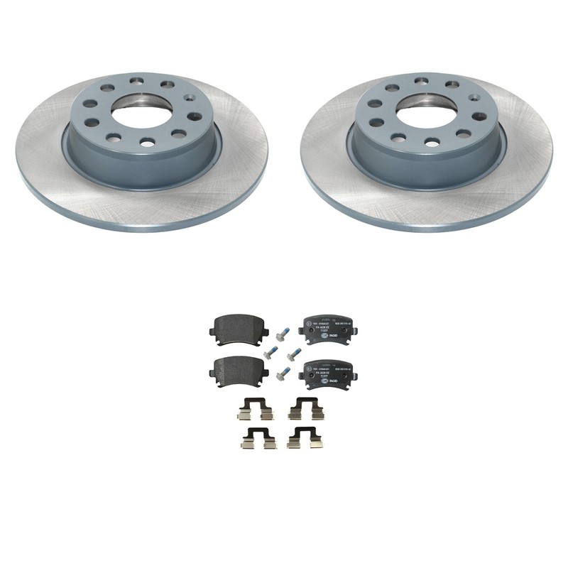 DuraGo Rear Rotors Hella Low-Met Disc Brake Pads Kit For VW Eos Golf Jetta FWD
